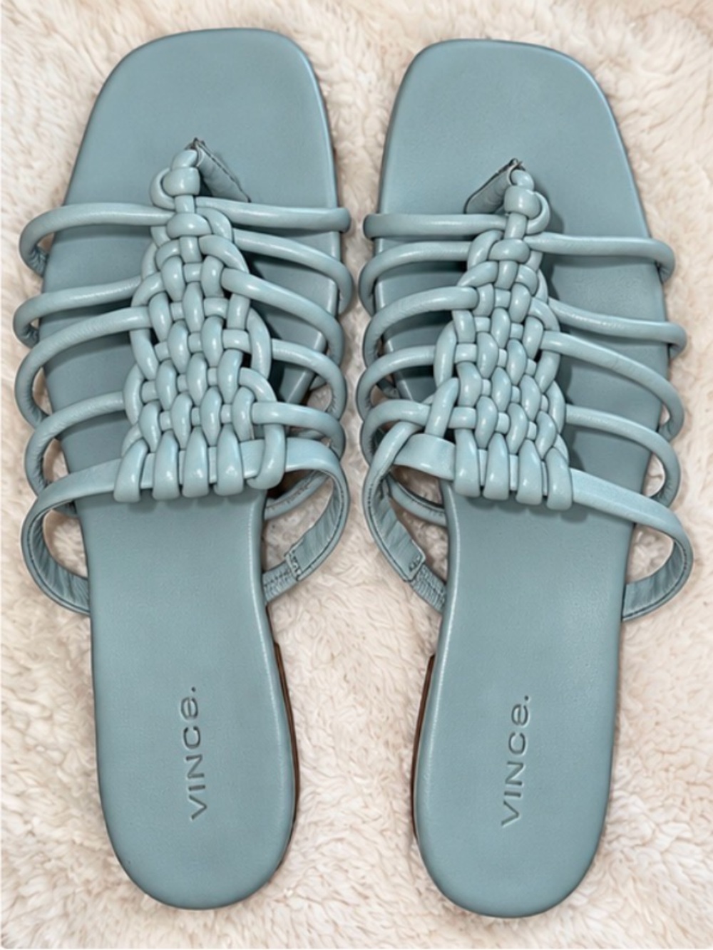 Vince Dae Blue Leather Woven Strappy Flat Sandals Size 7